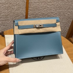 에르메스 Hermes Kelly danse 22cm swift 75 Blue Jean/silver