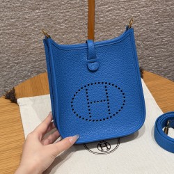 에르메스 Hermes Mini Evelyne 16cm clemence T7 Blue Hydra/gold