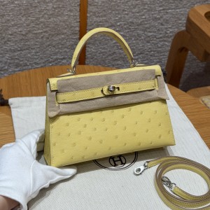 에르메스 Hermes Mini Kelly 19cm KK ostrich OY Limoncello/silver