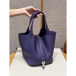 에르메스 Hermes Picotin lock 22cm clemence 3W Prunoir/silver