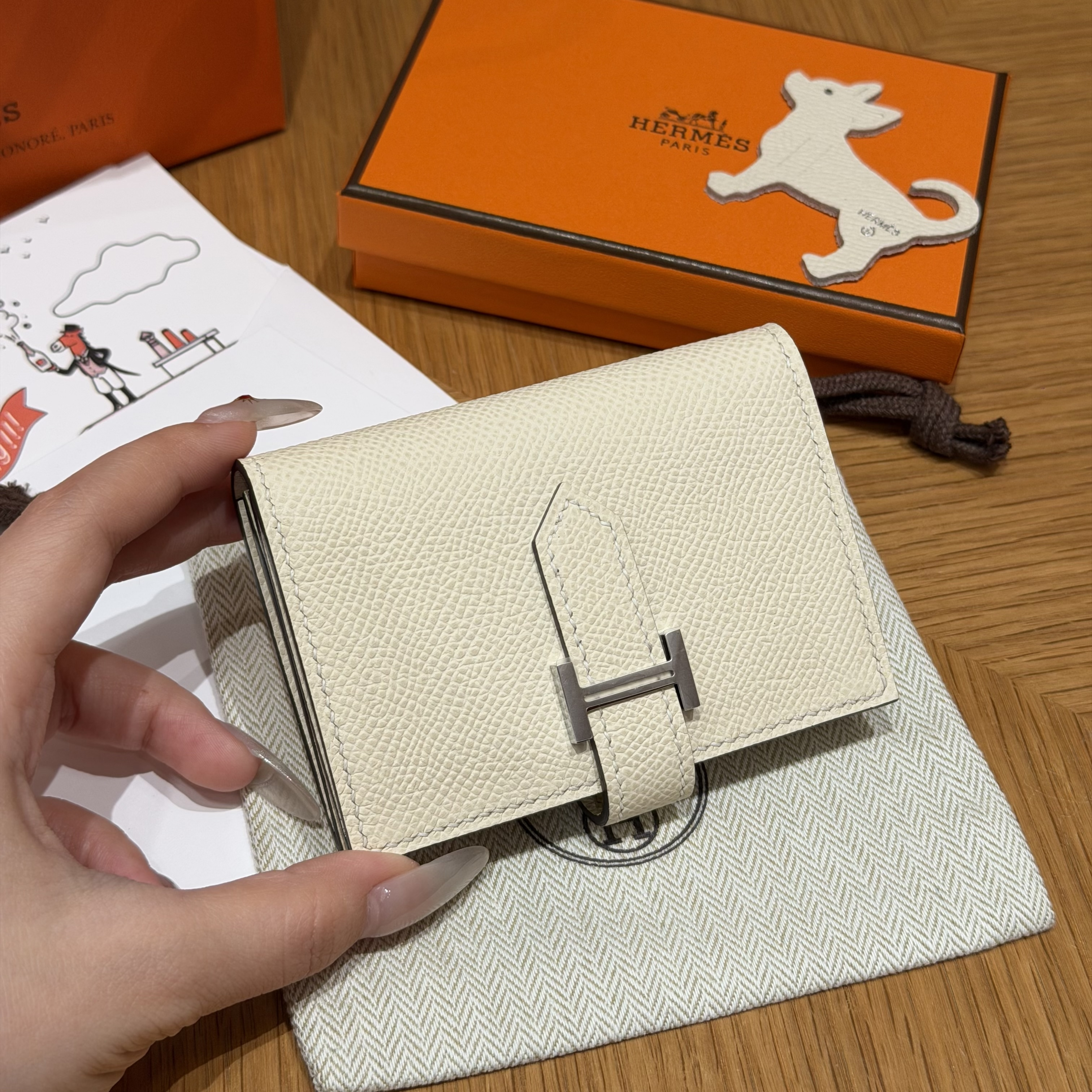 에르메스 Hermes Bearn card holder 10.3cm Epsom i2 Nata/silver