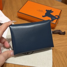 에르메스 Hermes Calvin duo Card Holder 10.5cm Box 7P Blue De Prusse/silver