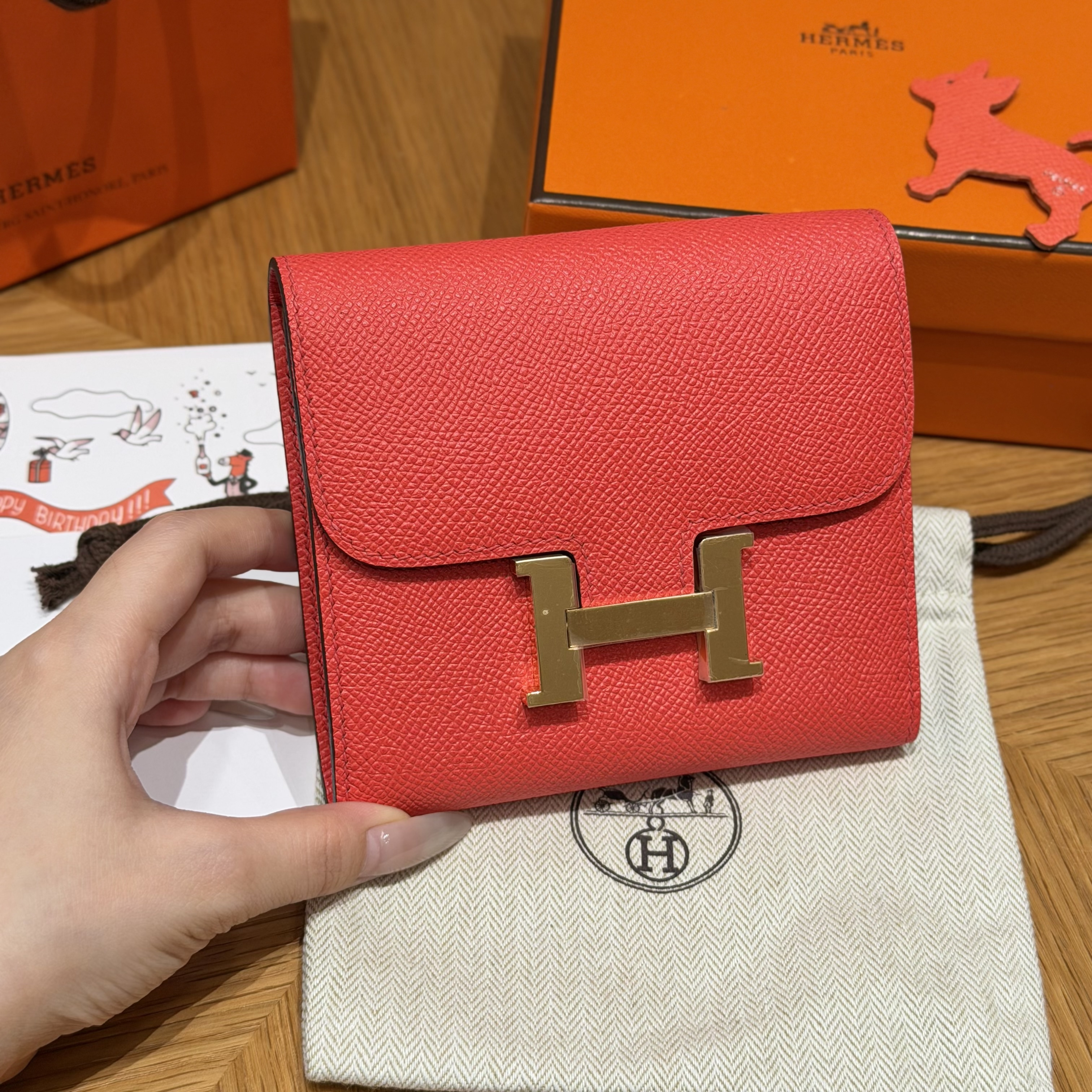 에르메스 Hermes Constance Wallet 13cm Epsom T5 Rose Jaipur/gold
