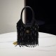 미우 미우 Miu Miu 5BA281 Ivy 사틴 핸드백 크리스탈 앤 시퀸 프린지 Black 20cm