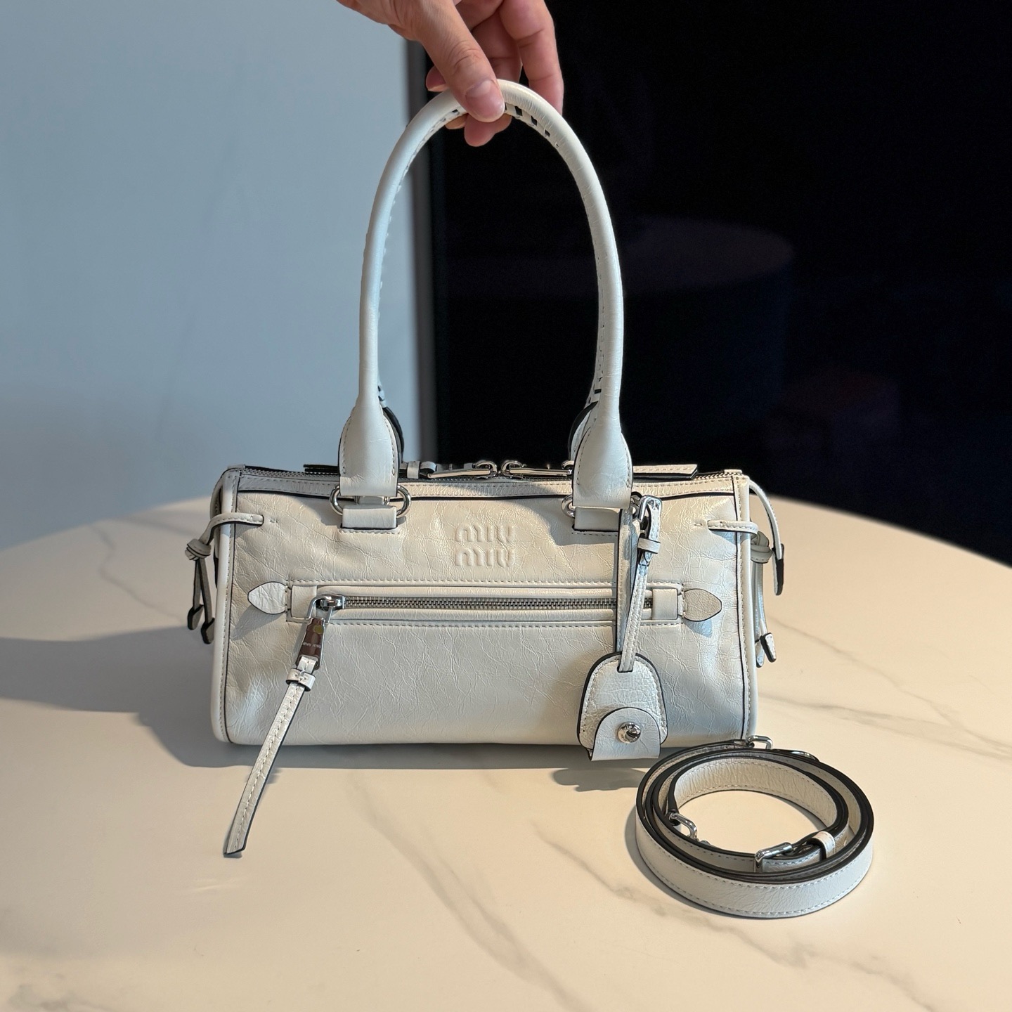 미우 미우 Miu Miu 5BA332 Motorcycle Bag White 29cm