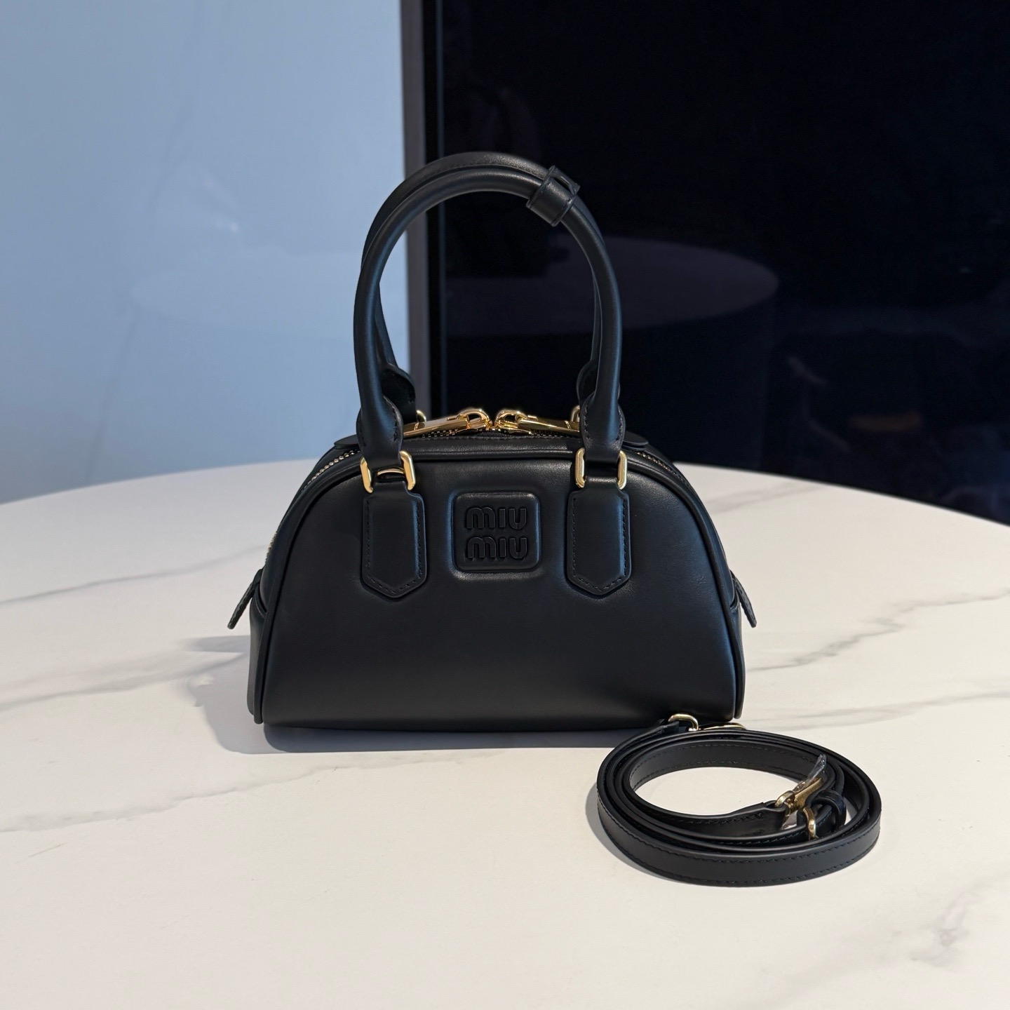 미우 미우 Miu Miu 5BB191 Arcadie Leather Bag Black 22cm