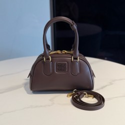 미우 미우 Miu Miu 5BB191 Arcadie Leather Bag Brown 22cm