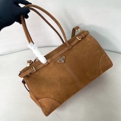 프라다 Prada 1BA433 Bonnie large nubuck leather handbag Cocoa Brown 38cm