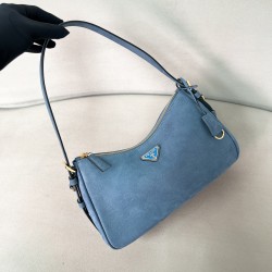 프라다 Prada 1BC229 Aimee Medium Leather Shoulder Bag Blue 31cm