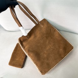 프라다 Prada 1BG658 Large suede and crochet tote bag Cocoa Brown 35cm