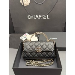샤넬 CHANEL AP3238 Kelly Flap Phone Holder with Chain Grained Black 18.5cm