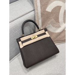 에르메스 Hermes Kelly 25cm Togo Grade 1 46 Ebene/gold (Fil Au Chinois)