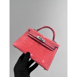 에르메스 Hermes Mini Kelly Hcp Alligator Grade 1 5N Rose Indien/silver