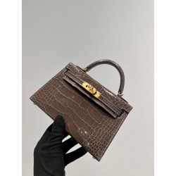 에르메스 Hermes Mini Kelly Hcp Alligator Grade 1 18 Etoupe/gold