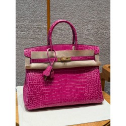 에르메스 Hermes Birkin 35cm Porosus Crocodile J5 Rose Scheherazade/gold