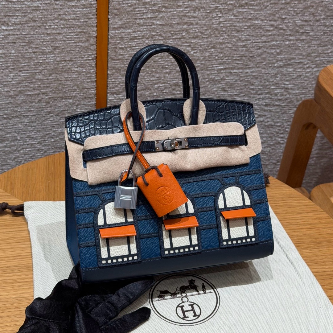 에르메스 Hermes Birkin Faubourg Touch 20cm Madame and Alligator 2Z Blue nuit and 89 Noir/silver