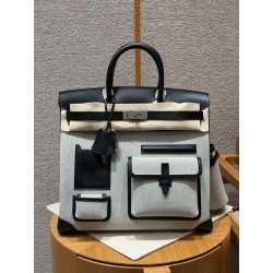 에르메스 Hermes Birkin Hac Cargo 40cm Swift and Canvas 89 Noir/silver