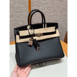 에르메스 Hermes Birkin Touch 25cm Togo and Niloticus 89 Noir/Rose gold