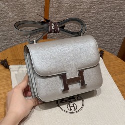 에르메스 Hermes Constance 19cm chèvre 05 Argent/silver