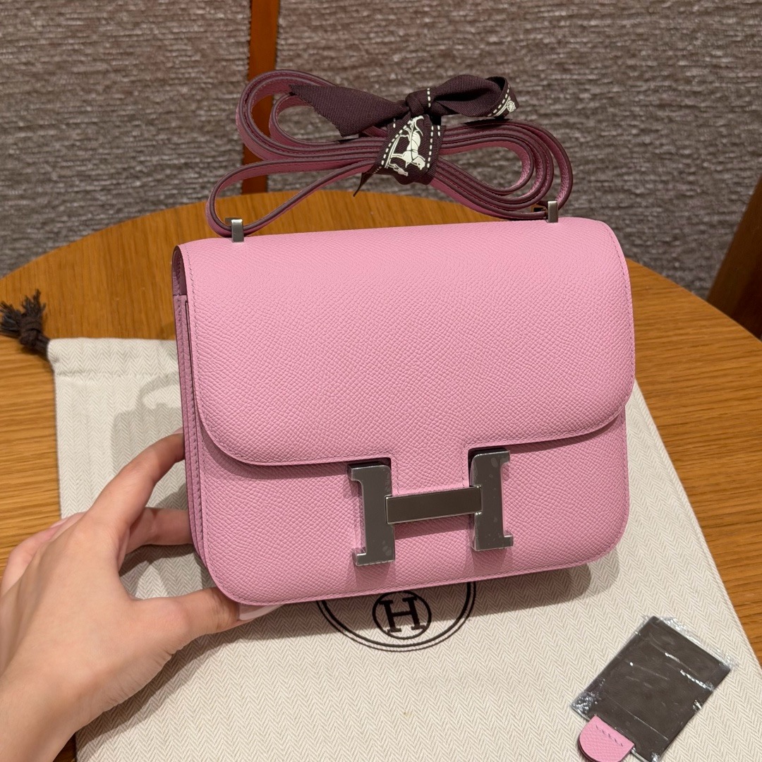 에르메스 Hermes Constance with mirror 19cm Epsom X9 Mauve/silver