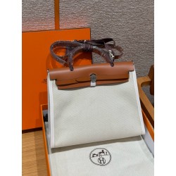 에르메스 Hermes Herbag 31cm Canvas and Cowhide Beton and 37 Gold/silver