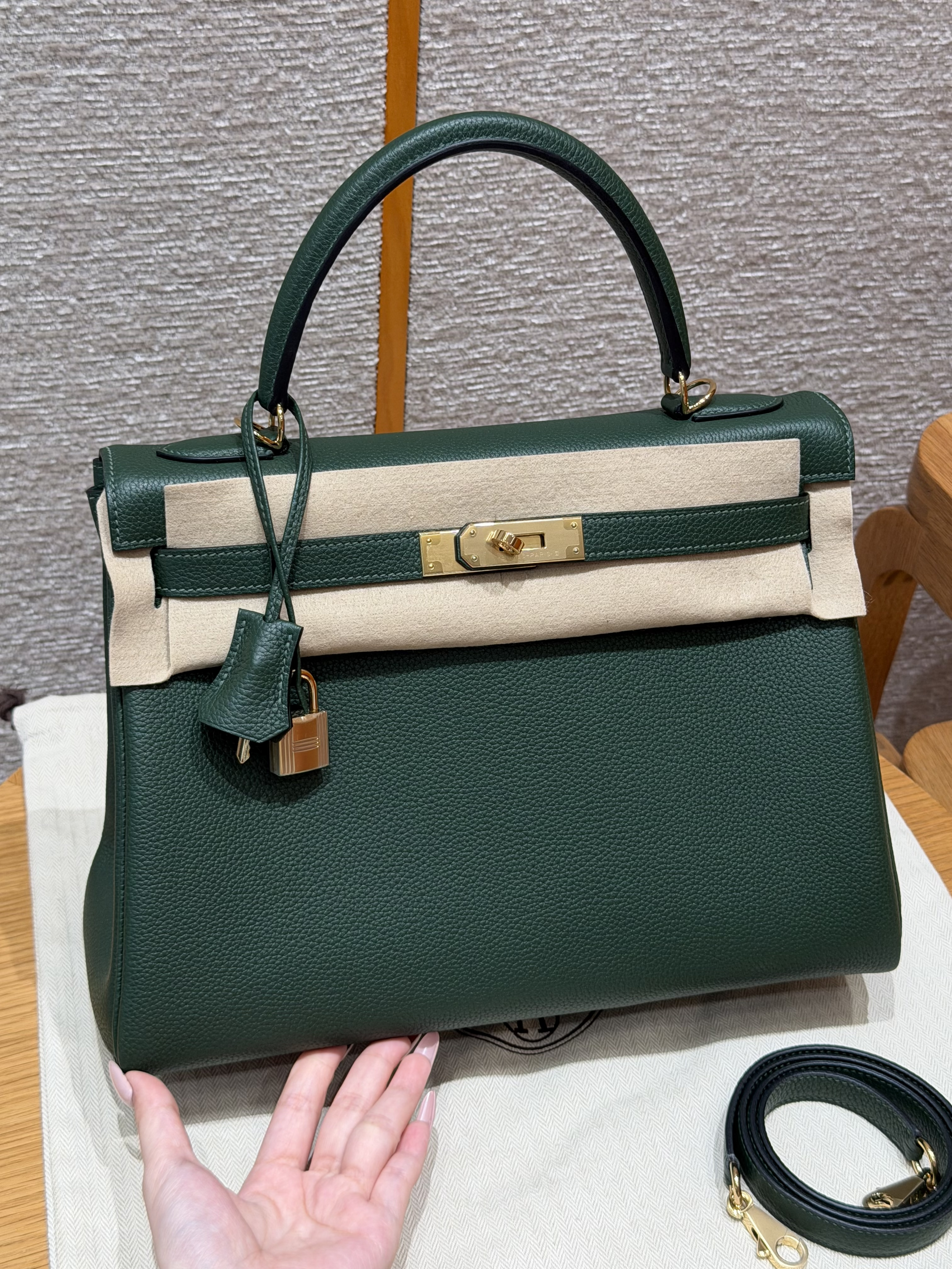 에르메스 Hermes Kelly 32cm Togo 2Q Vert Anglais/gold