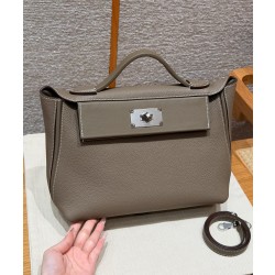 에르메스 Hermes Kelly 2424 29cm Togo and Swift 18 Etoupe/silver