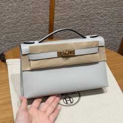 에르메스 Hermes Kelly Pochette 22cm Swift 08 Blue pale/gold