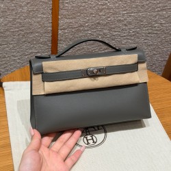 에르메스 Hermes Kelly Pochette 22cm Swift 8F Etain/silver