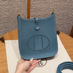 에르메스 Hermes Mini Evelyne 16cm clemence 75 Blue Jean/gold