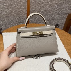 에르메스 Hermes Mini Kelly 19cm Chèvre 81 Girs Tourterlle and i2 Nata/gold