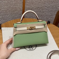에르메스 Hermes Mini Kelly 19cm Epsom 3i Vert Criquent and i2 Nata/gold