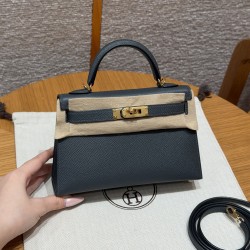 에르메스 Hermes Mini Kelly 19cm Epsom H0 Girs Misty/gold