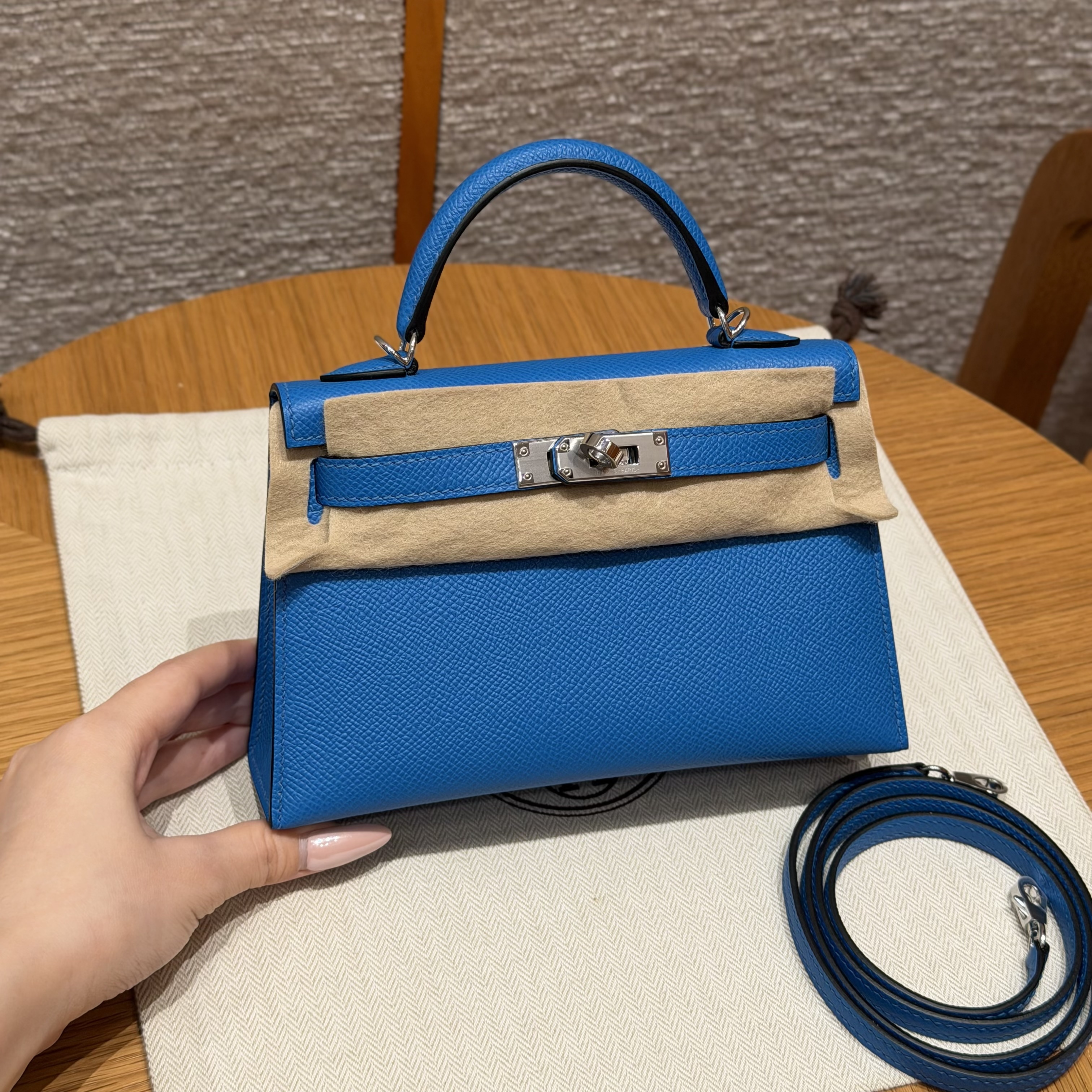 에르메스 Hermes Mini Kelly 19cm Epsom T7 Blue Hydra/silver