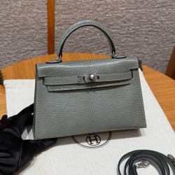에르메스 Hermes Mini Kelly 19cm Lizard L0 Gris Meyer/silver