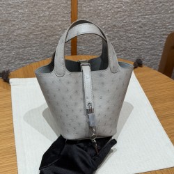 에르메스 Hermes Picotin lock 14cm KK Ostrich 80 Girs Perle/silver