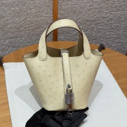 에르메스 Hermes Picotin lock 14cm KK Ostrich Y1 Vanille/silver