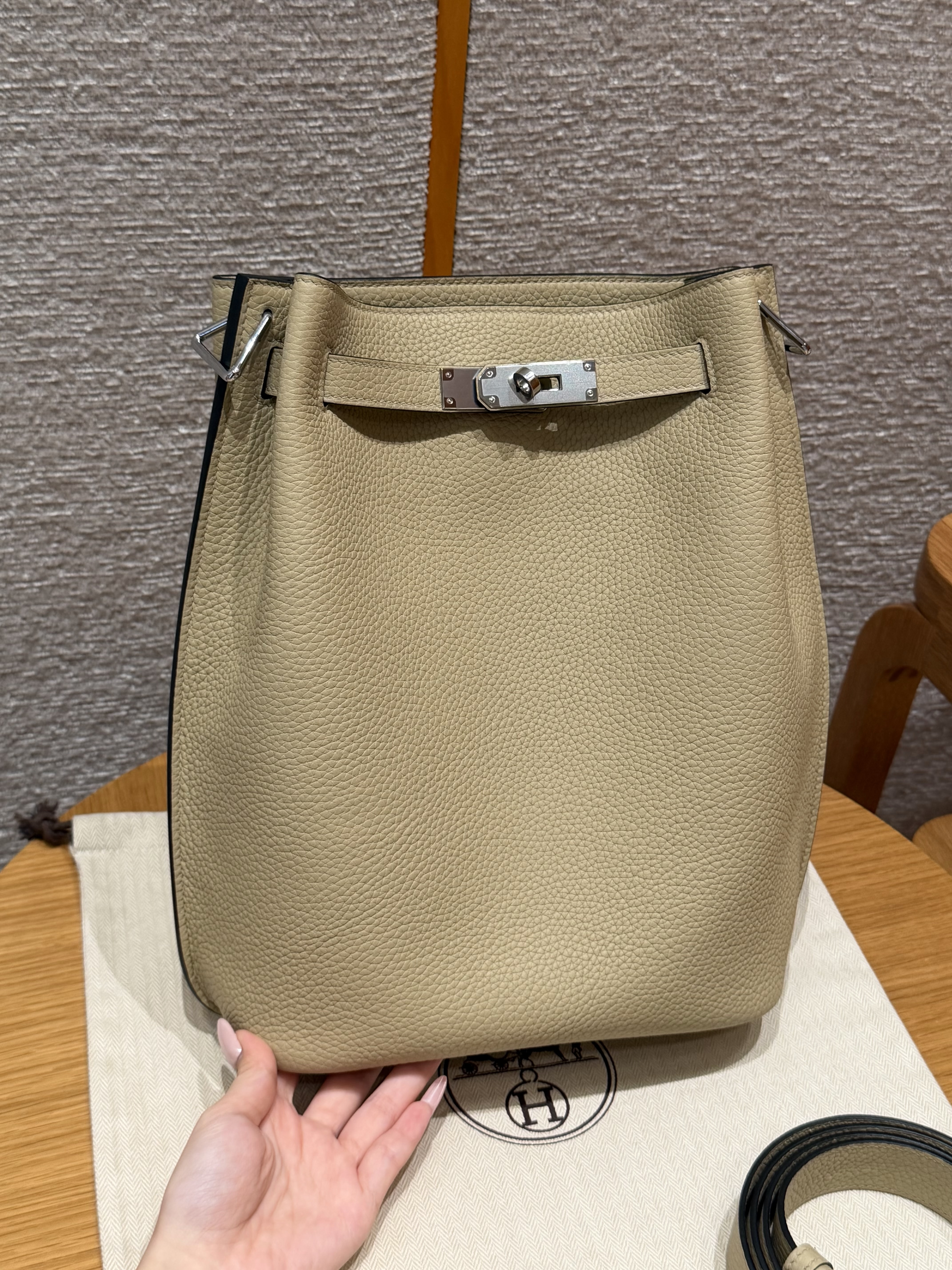 에르메스 Hermes So Kelly 22cm Clemence S2 Trench/silver