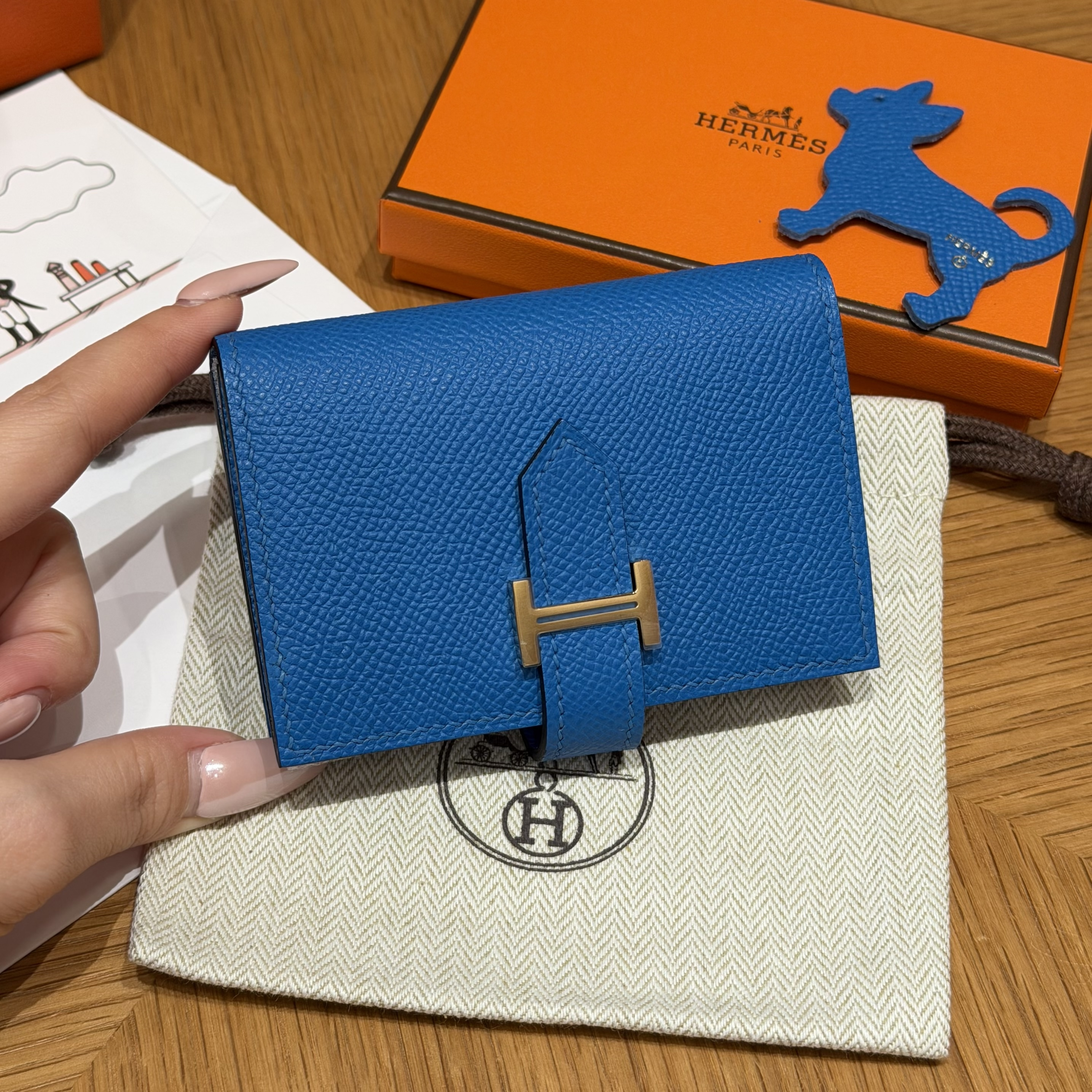 에르메스 Hermes Bearn card holder 10.3cm Epsom T7 Blue Hydra/gold
