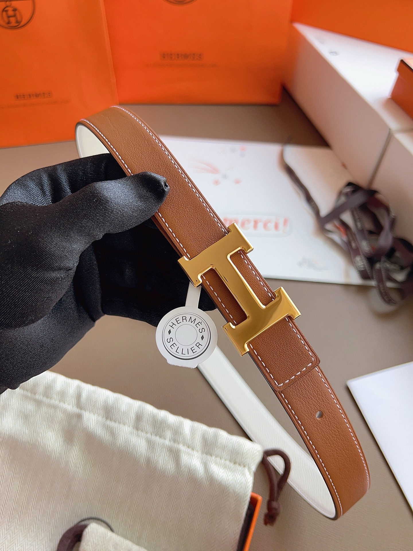 에르메스 Hermes H&double-sided Espom 벨트 24mm