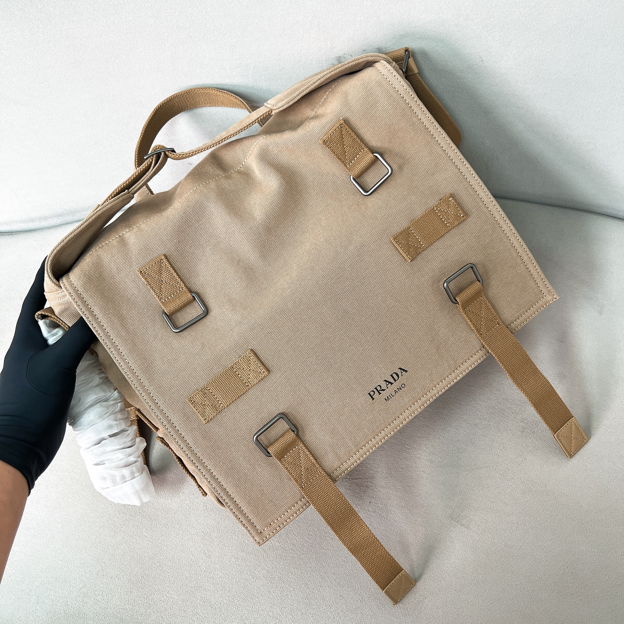 프라다 Prada 2VD085 Canvas shoulder bag Desert Beige 34cm