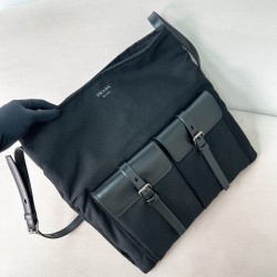 프라다 Prada 2VH207 Route canvas and leather shoulder bag Black 38cm